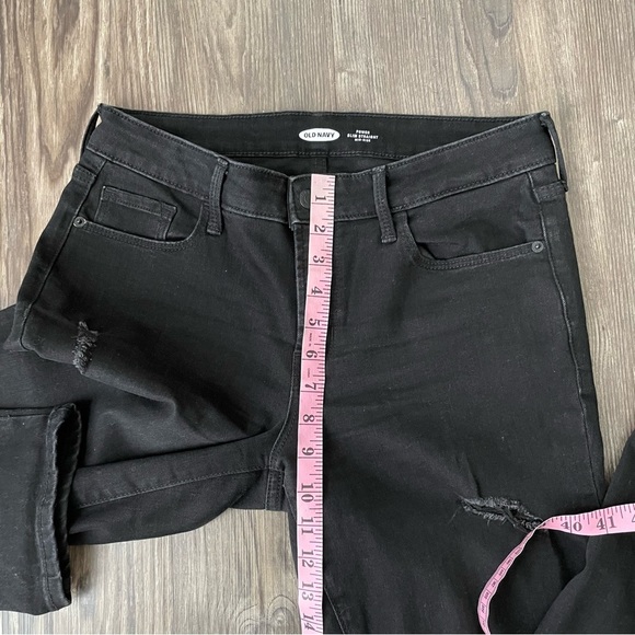 Old Navy Black Distressed Power Slim Straight Mid Rise Jeans - Picture 10 of 13
